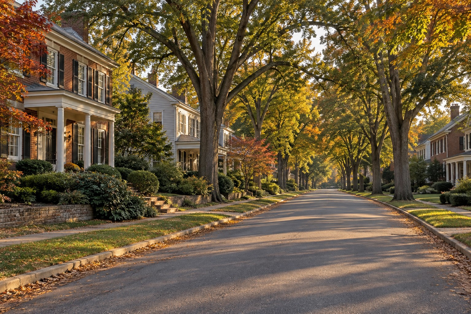 A tree lined residential street in Burlington, North Carolina, illustrative