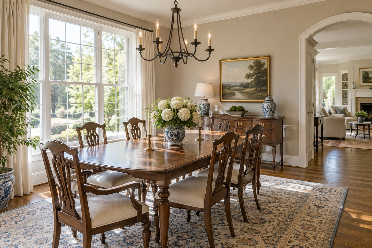 A bright Piedmont North Carolina home interior, illustrative